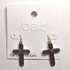 NWT Belk Textured Cross Fish Hook Style Earrings For Sensitive Ears